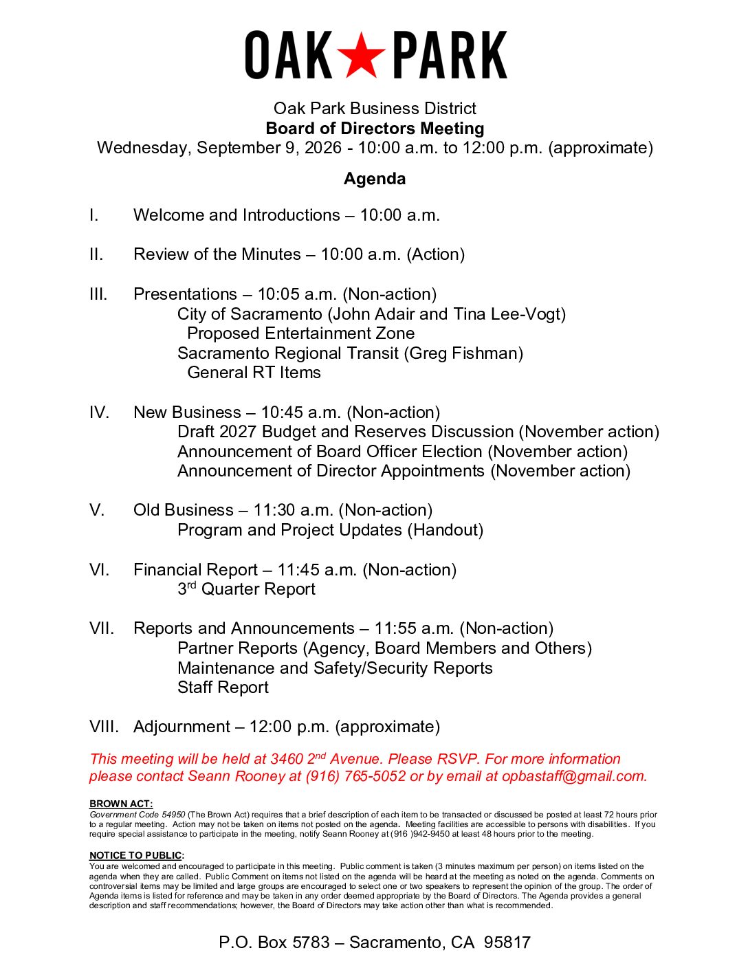September 2026 Agenda