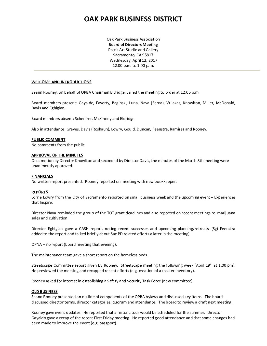 April 2017 Meeting Minutes