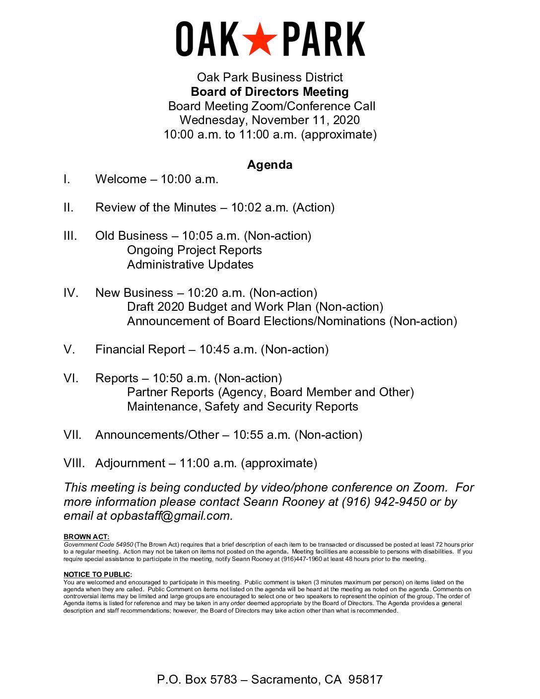 November 2020 Agenda