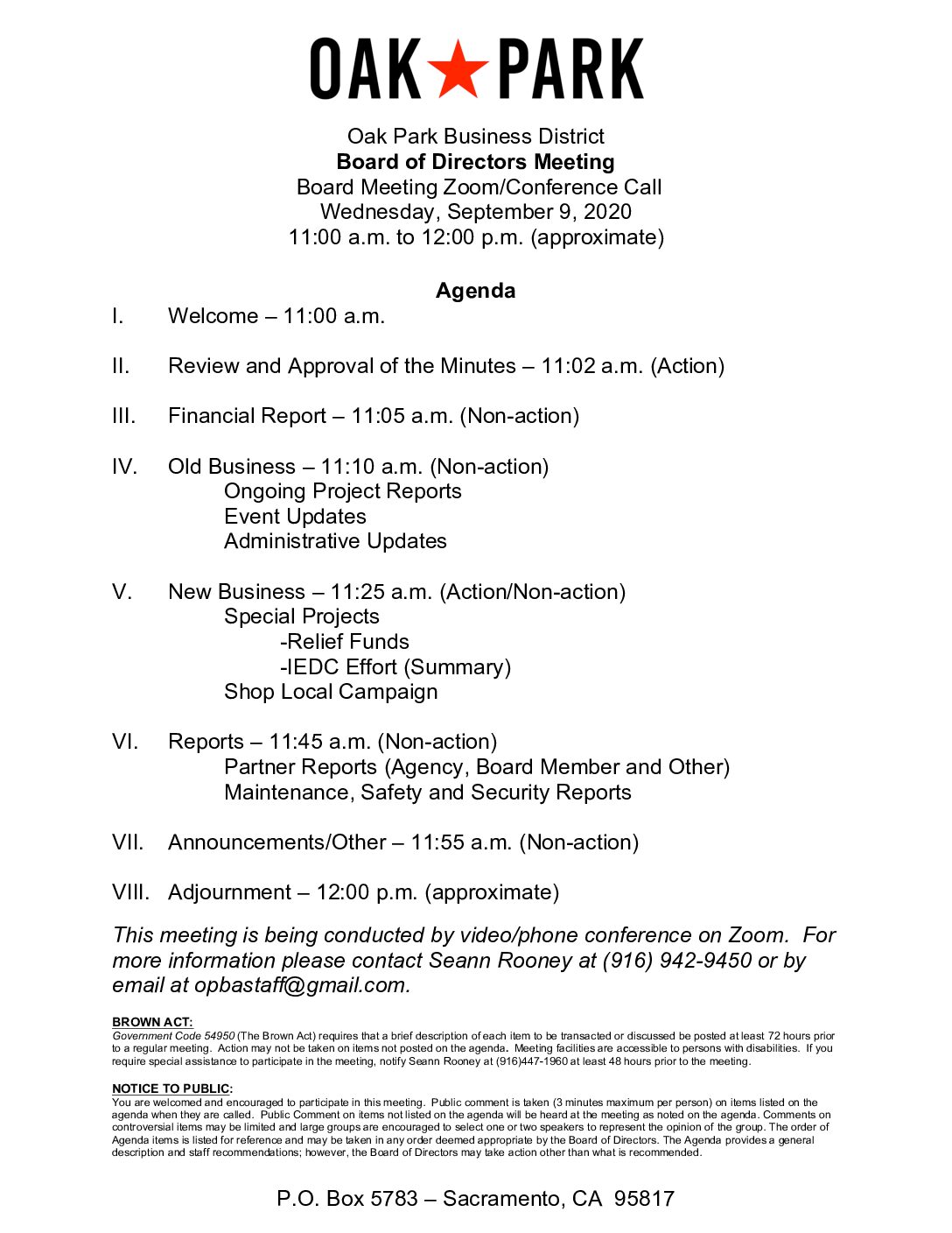 September 2020 Agenda