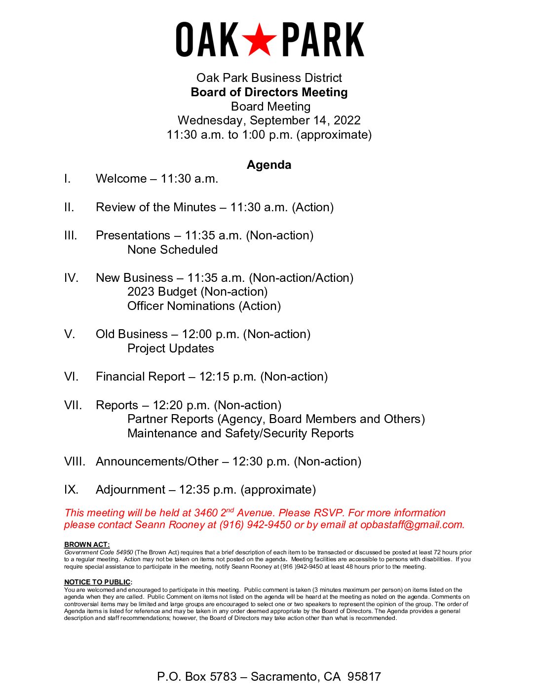 September 2022 Agenda