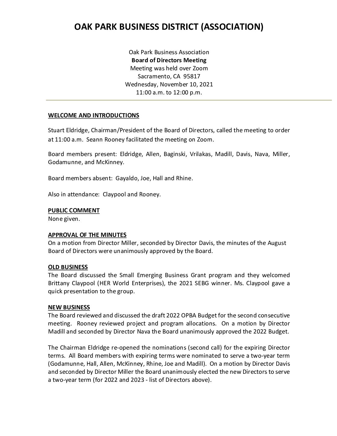 January 2022 Meeting Minutes