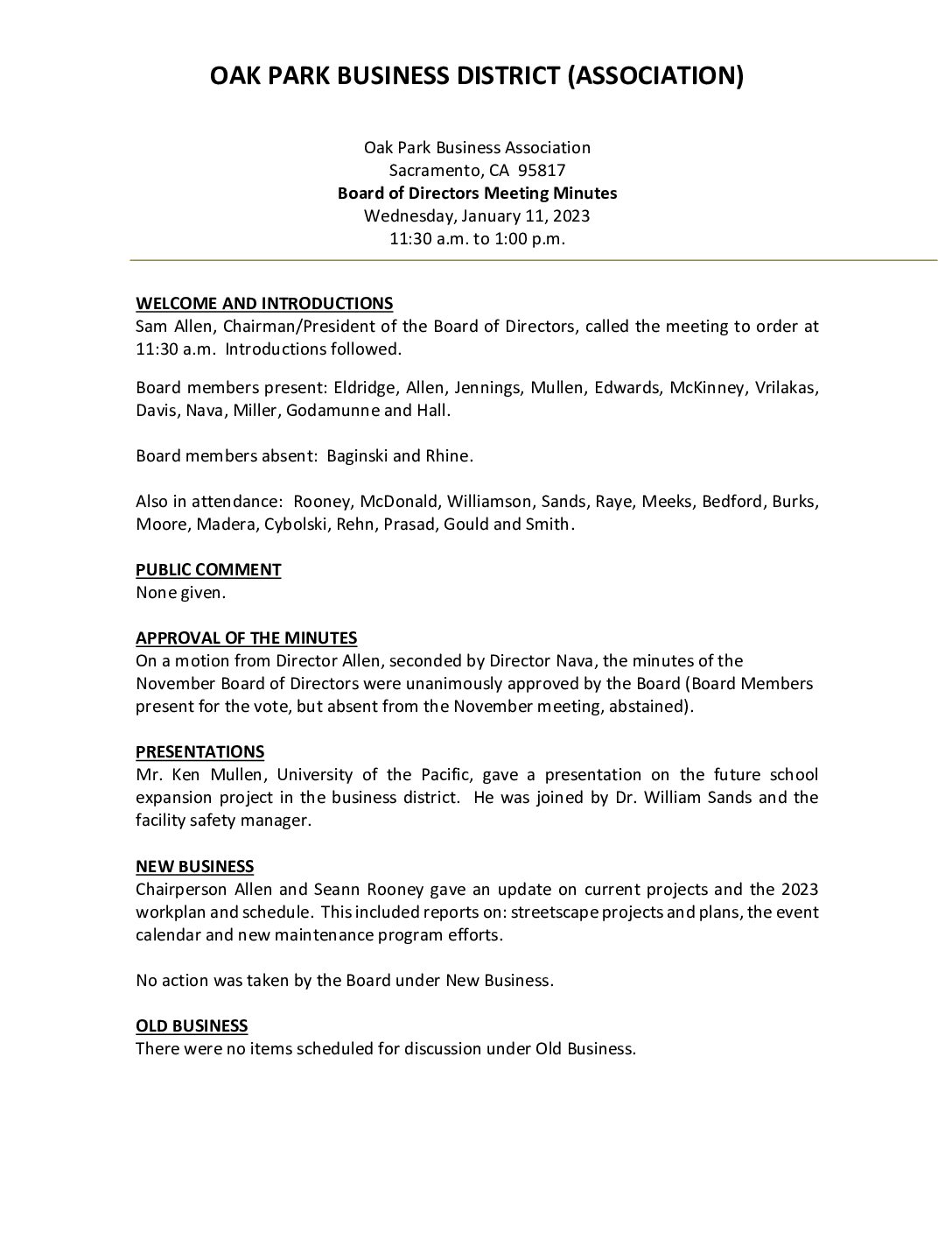 January 2023 Meeting Minutes