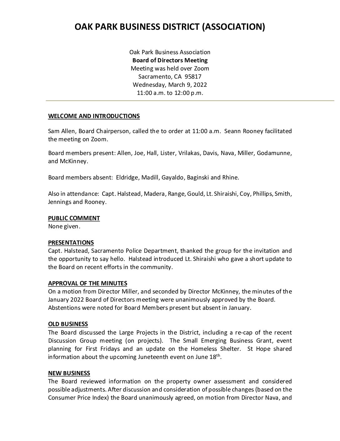 March 2022 Meeting Minutes