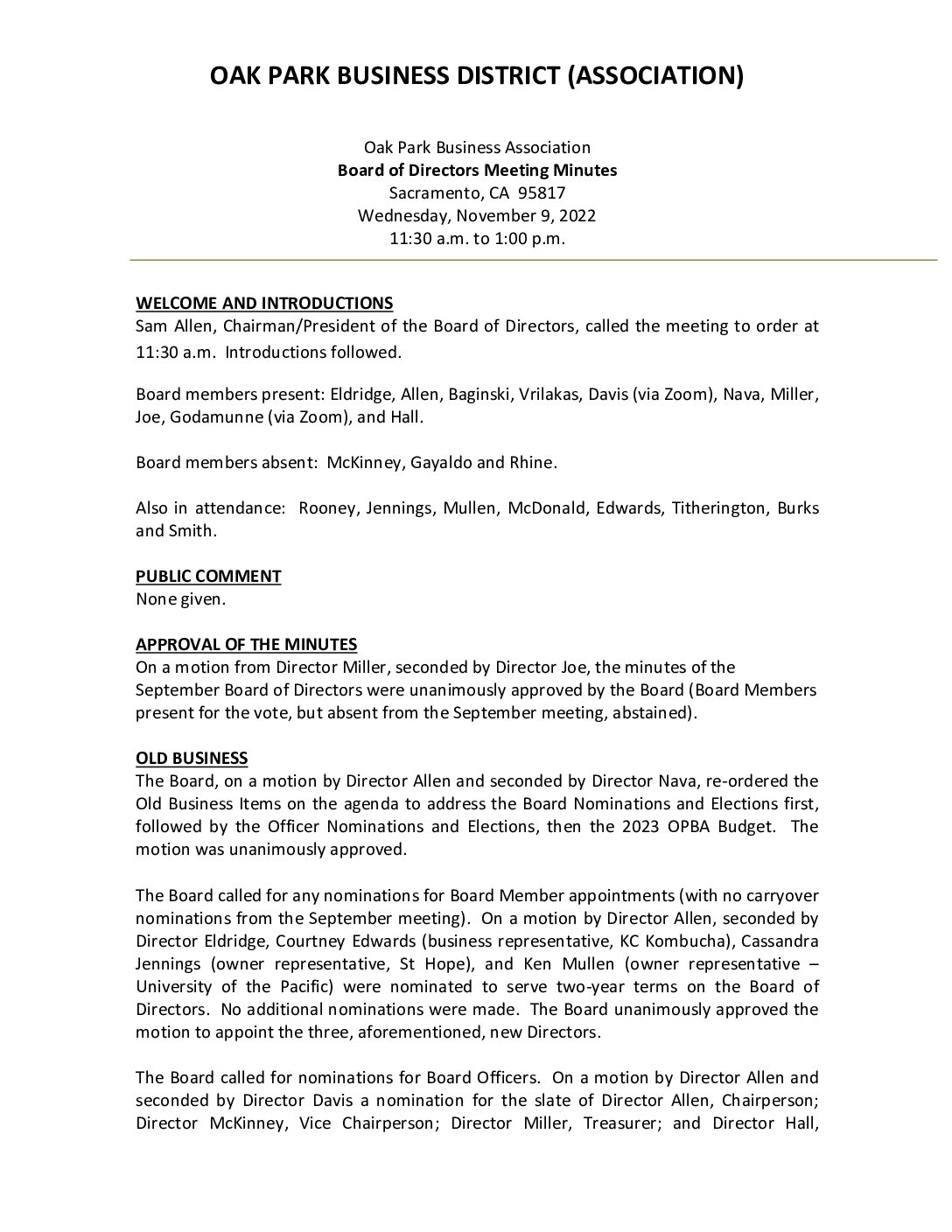 November 2022 Meeting Minutes