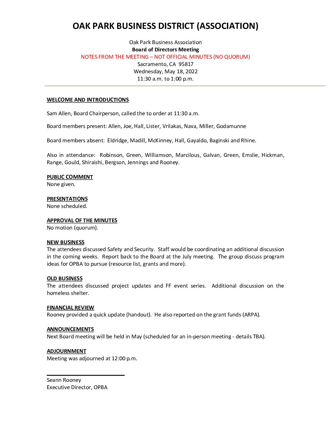 May 2022 Meeting Notes