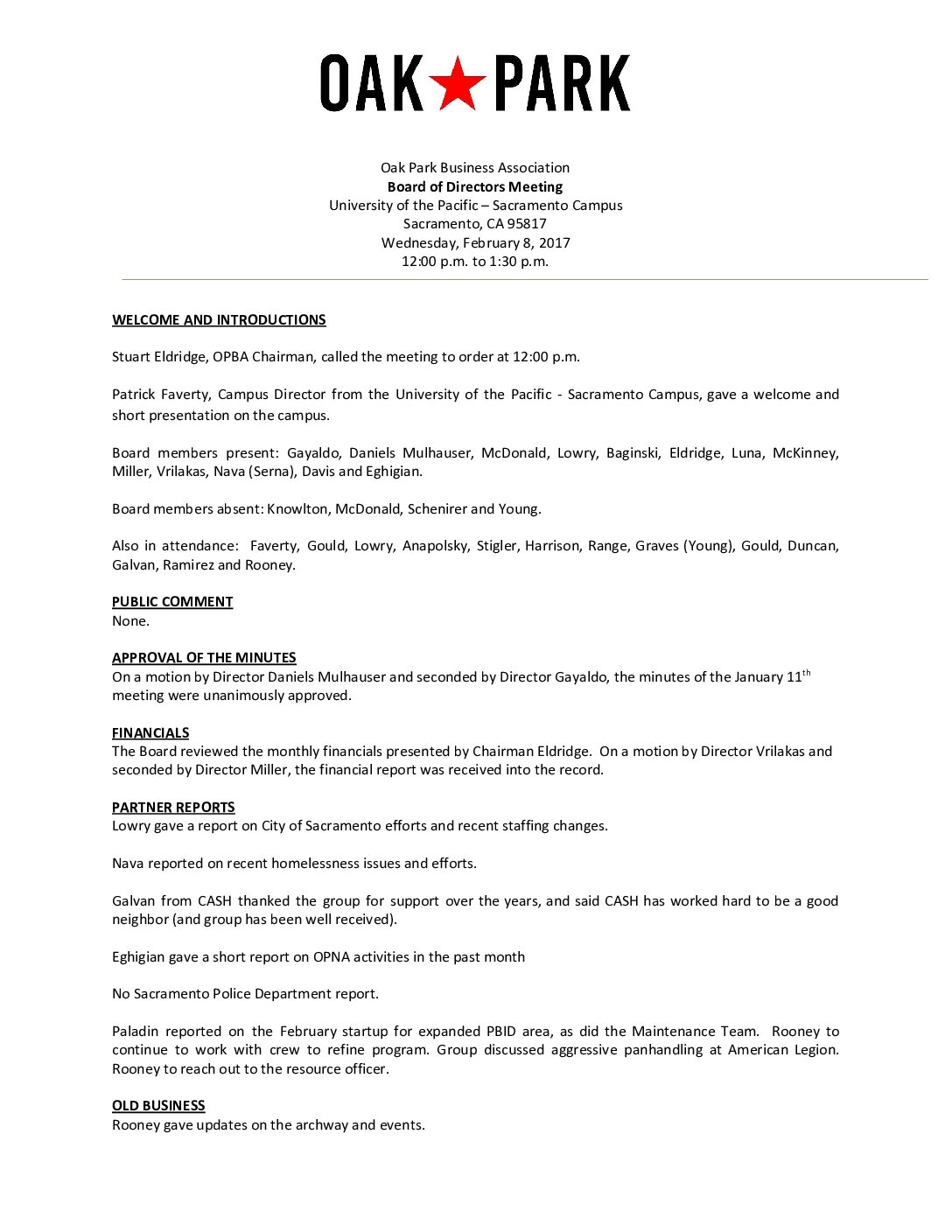 February 2017 Meeting Minutes