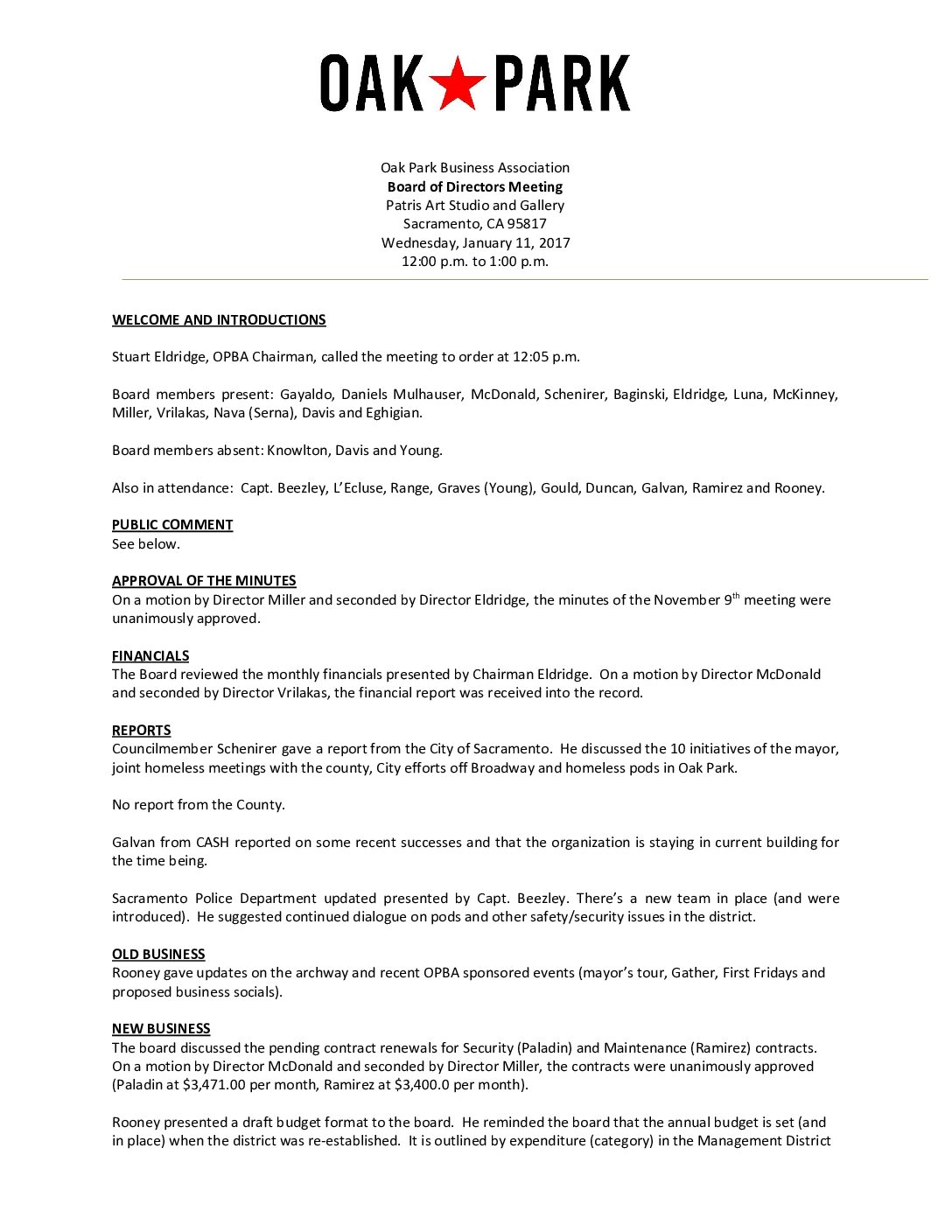 January 2017 Meeting Minutes