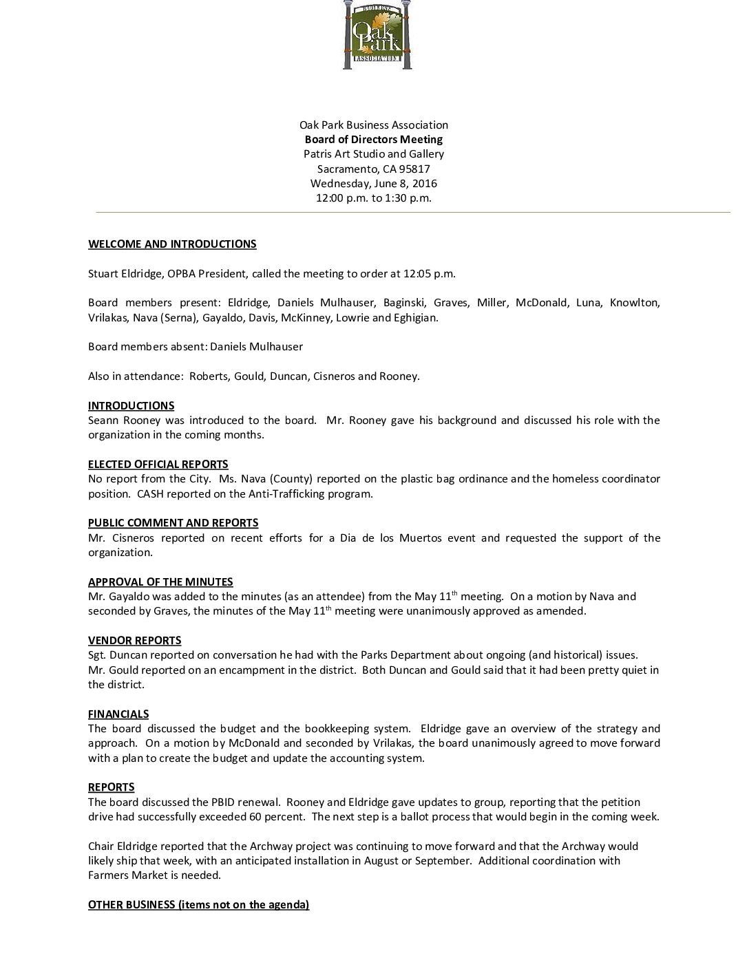 June 2016 Meeting Minutes