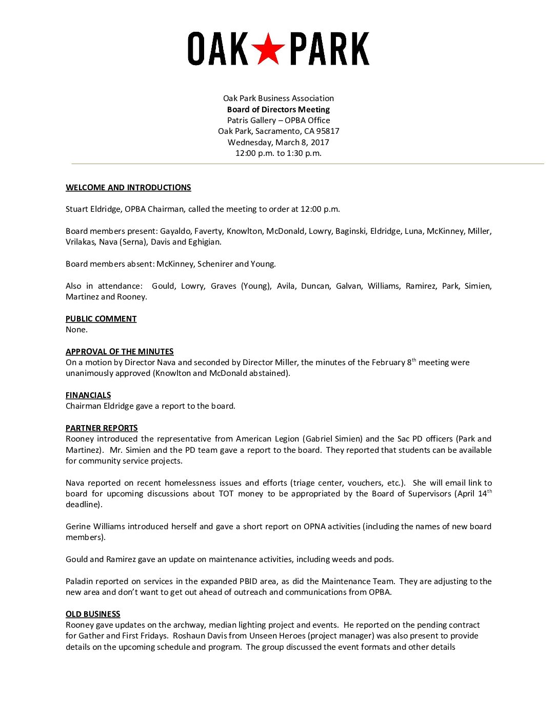 March 2017 Meeting Minutes