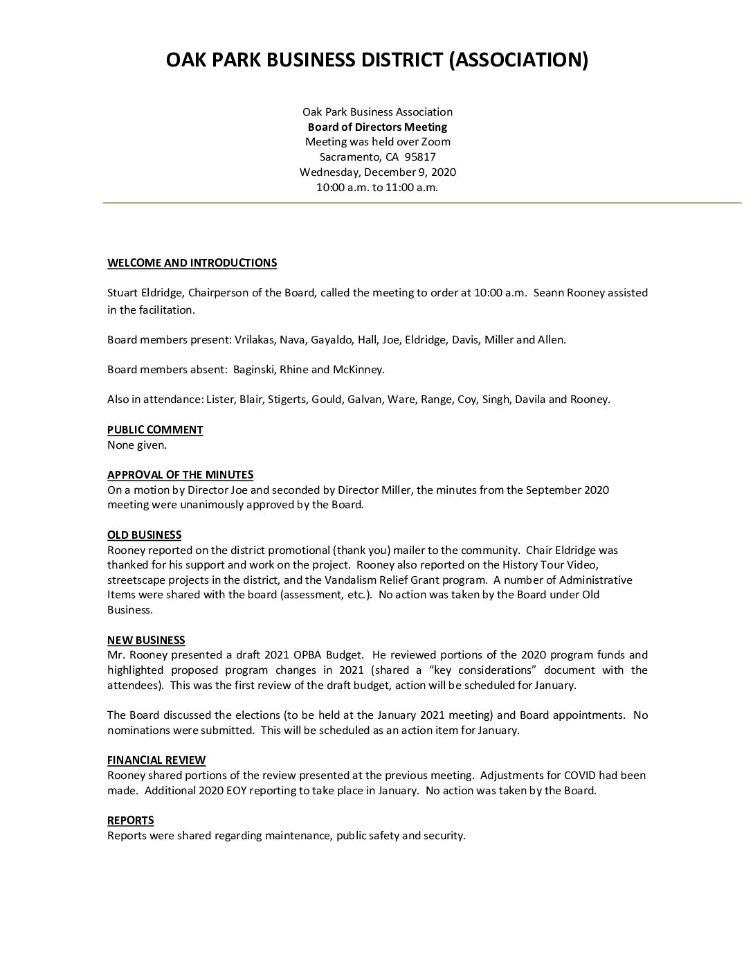 December 2020 Meeting Minutes