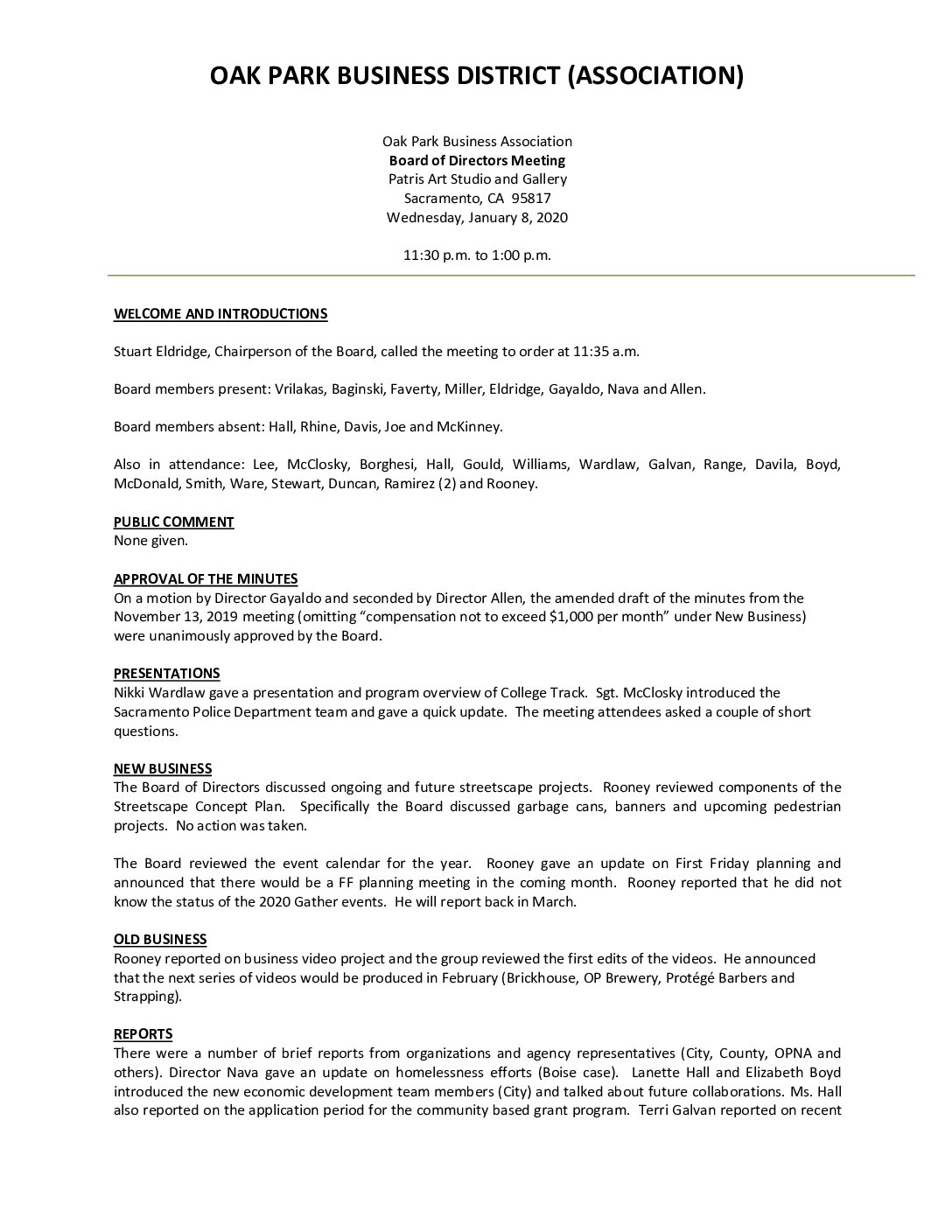 January 2020 Meeting Minutes