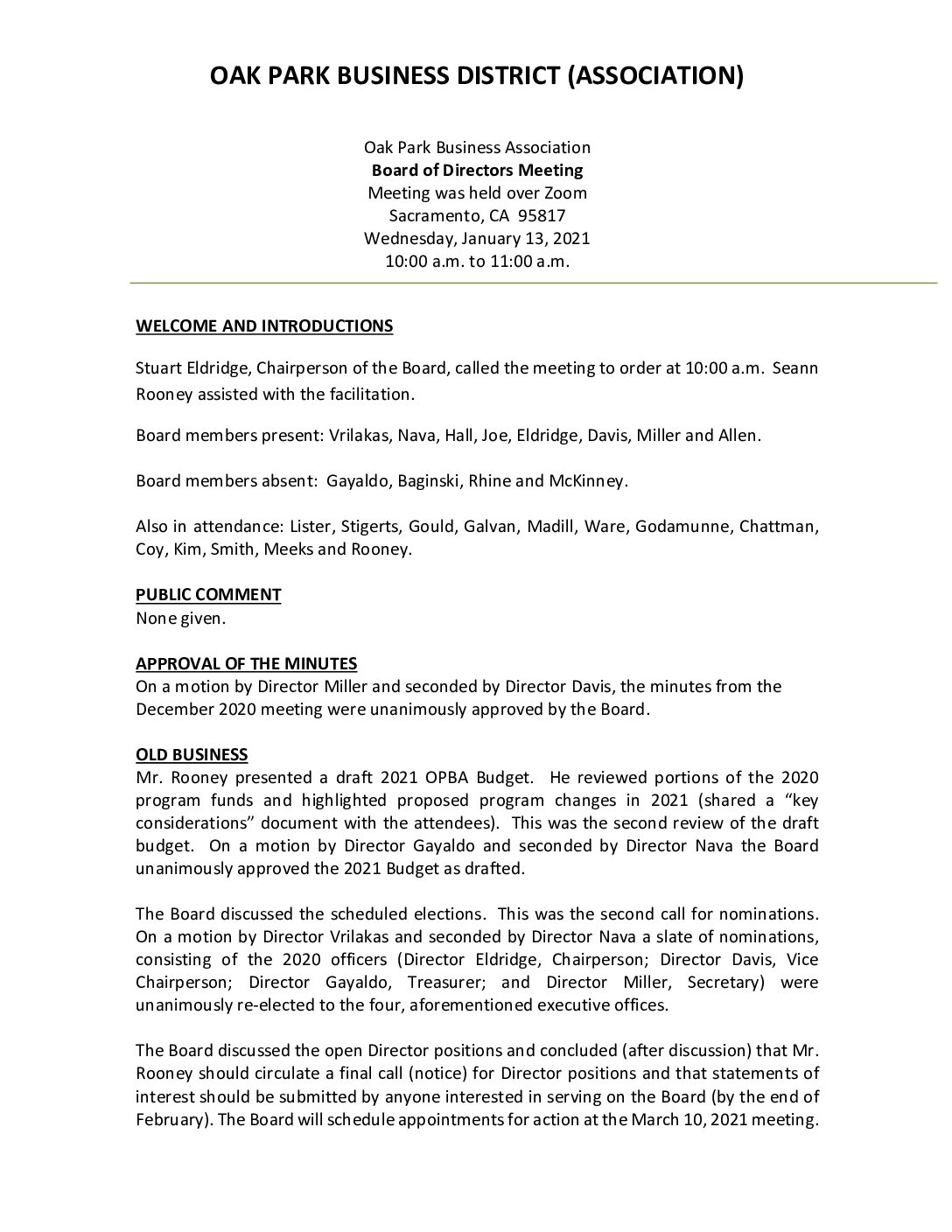 January 2021 Meeting Minutes