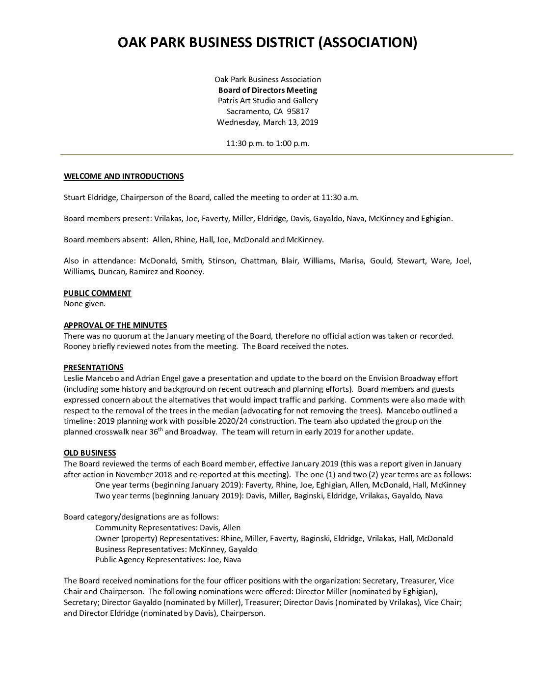 March 2019 Meeting Minutes