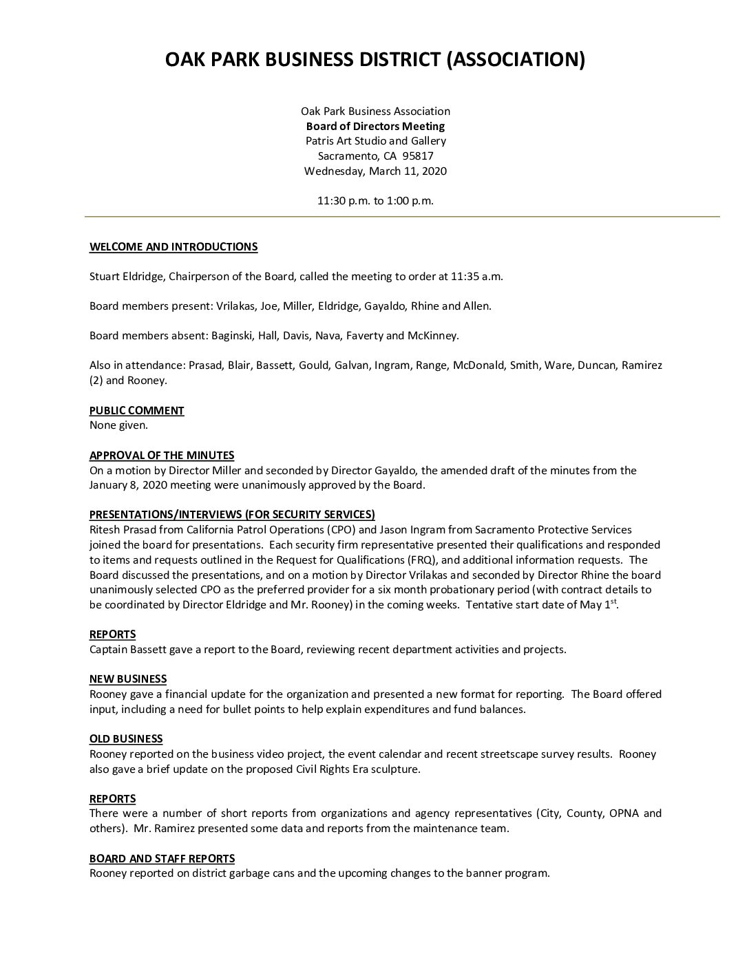 March 2020 Meeting Minutes