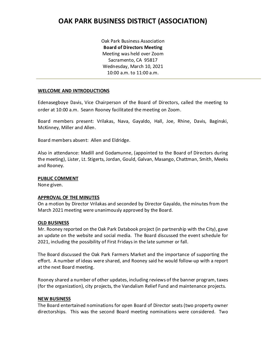 March 2021 Meeting Minutes