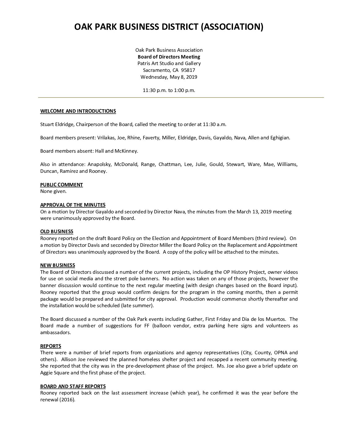 May 2019 Meeting Minutes