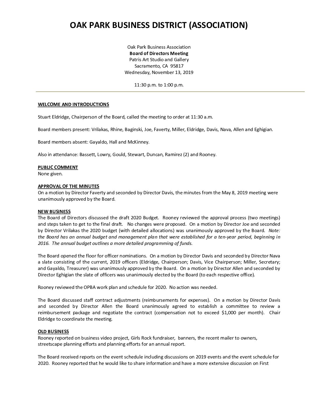 November 2019 Meeting Minutes