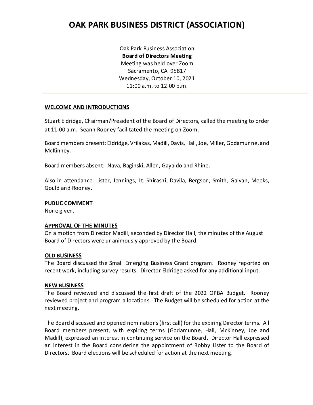 October 2021 Meeting Minutes