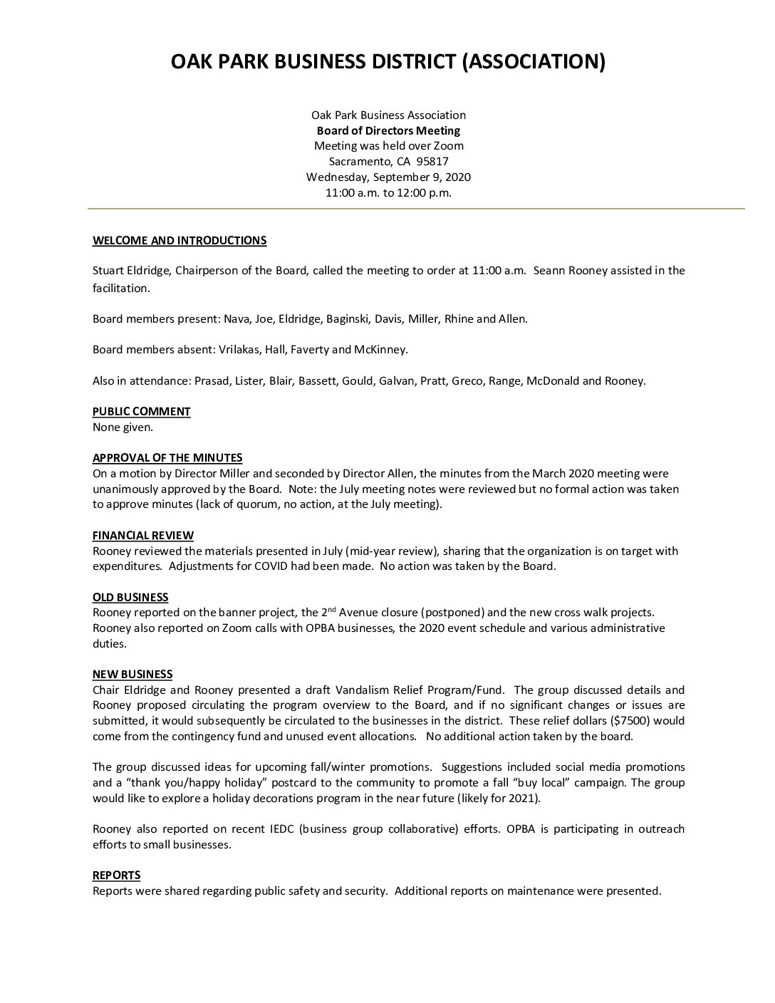 September 2020 Meeting Minutes