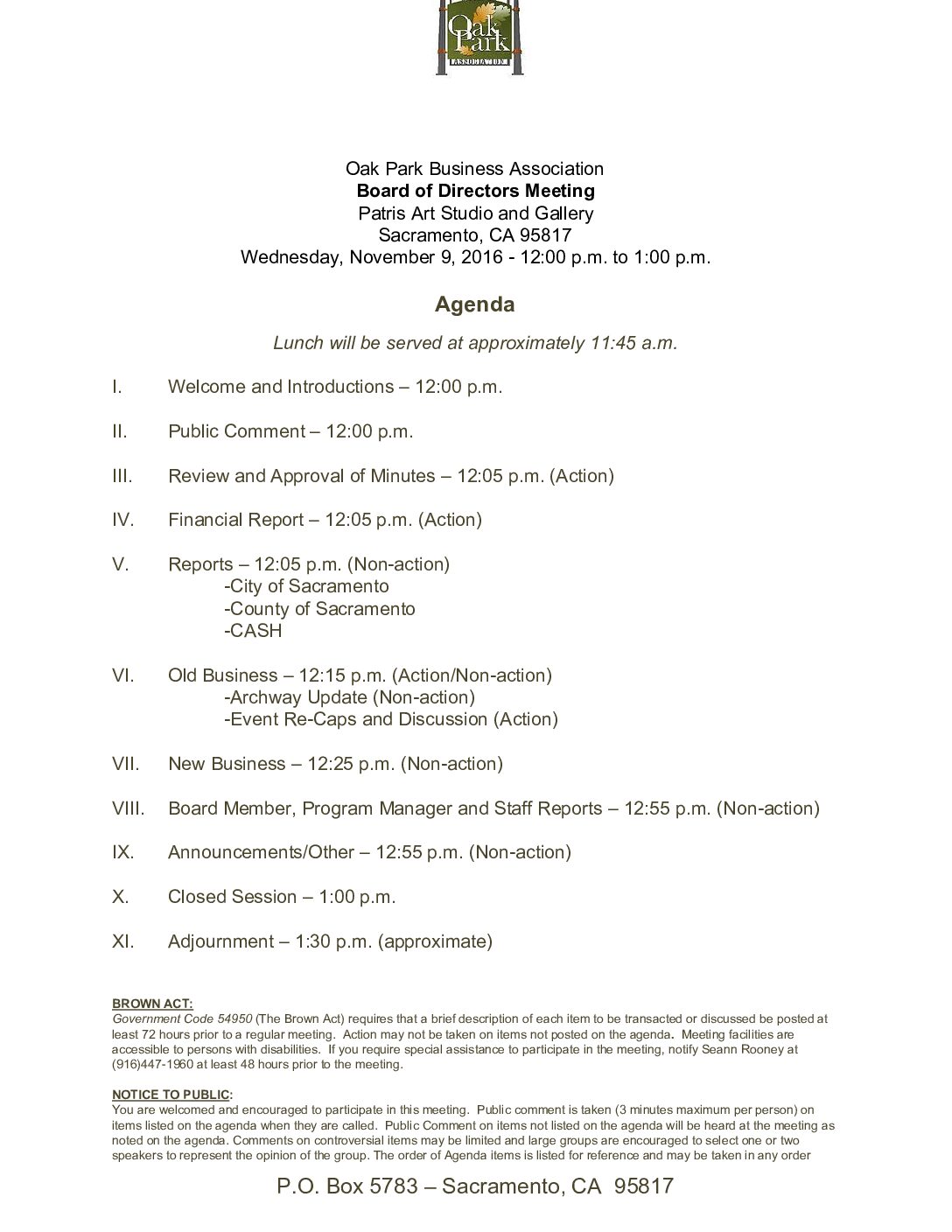 November 2016 Agenda