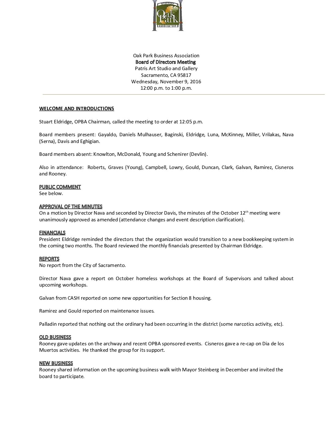 November 2016 Meeting Minutes