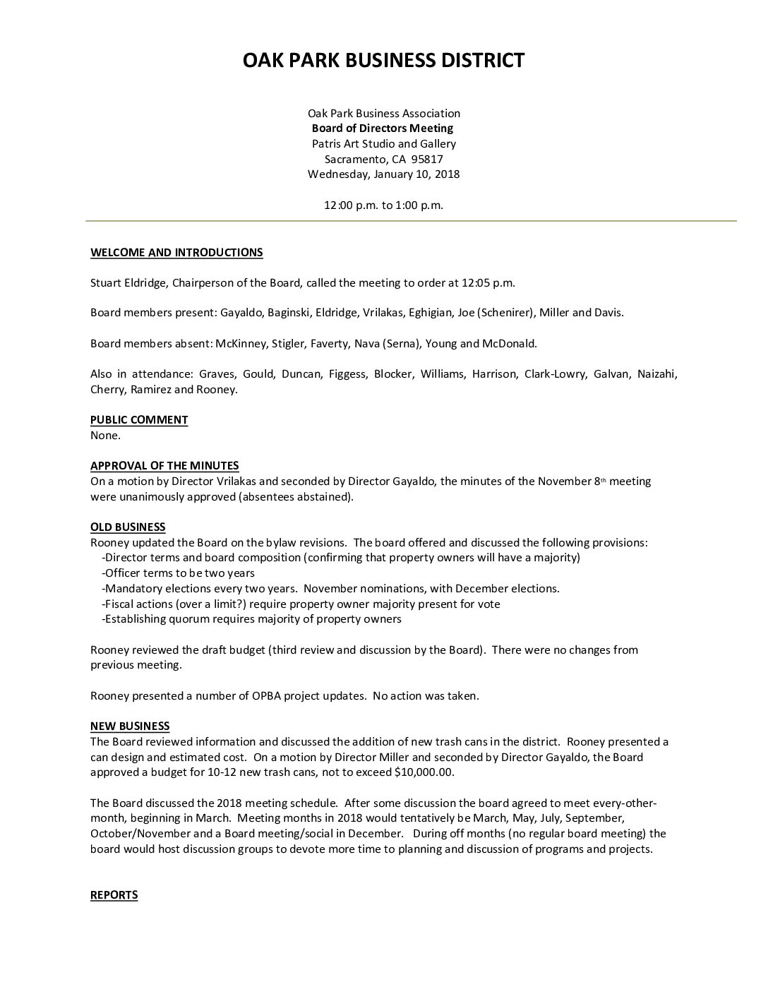 January 2018 Meeting Minutes