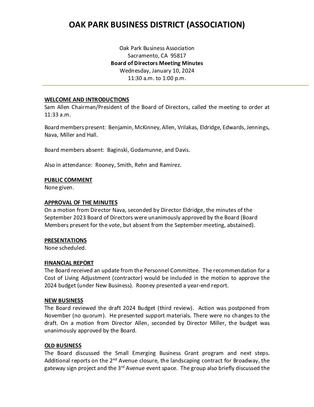 January 2024 Meeting Minutes