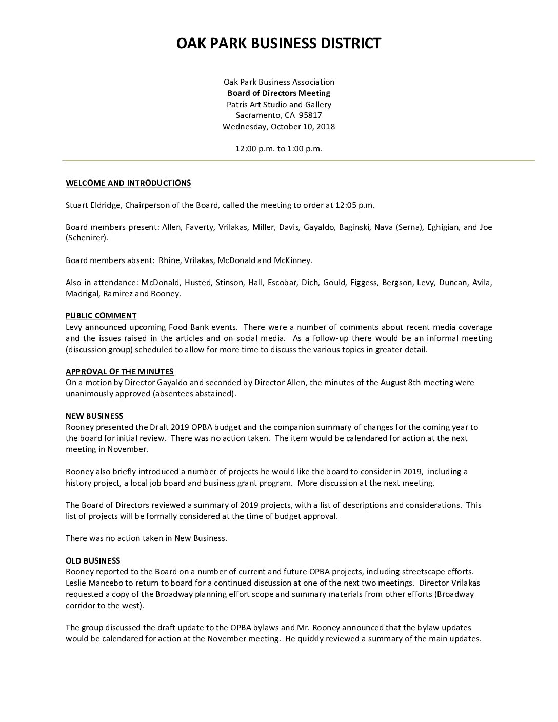 October 2018 Meeting Minutes