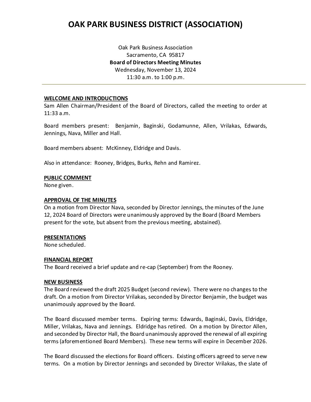 November 2024 Meeting Minutes