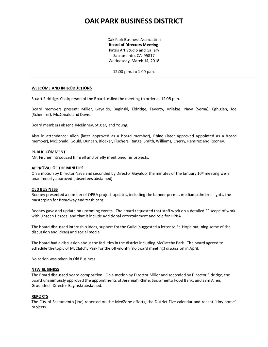 March 2018 Meeting Minutes