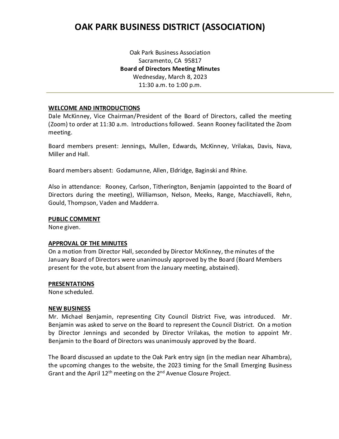 March 2023 Meeting Minutes