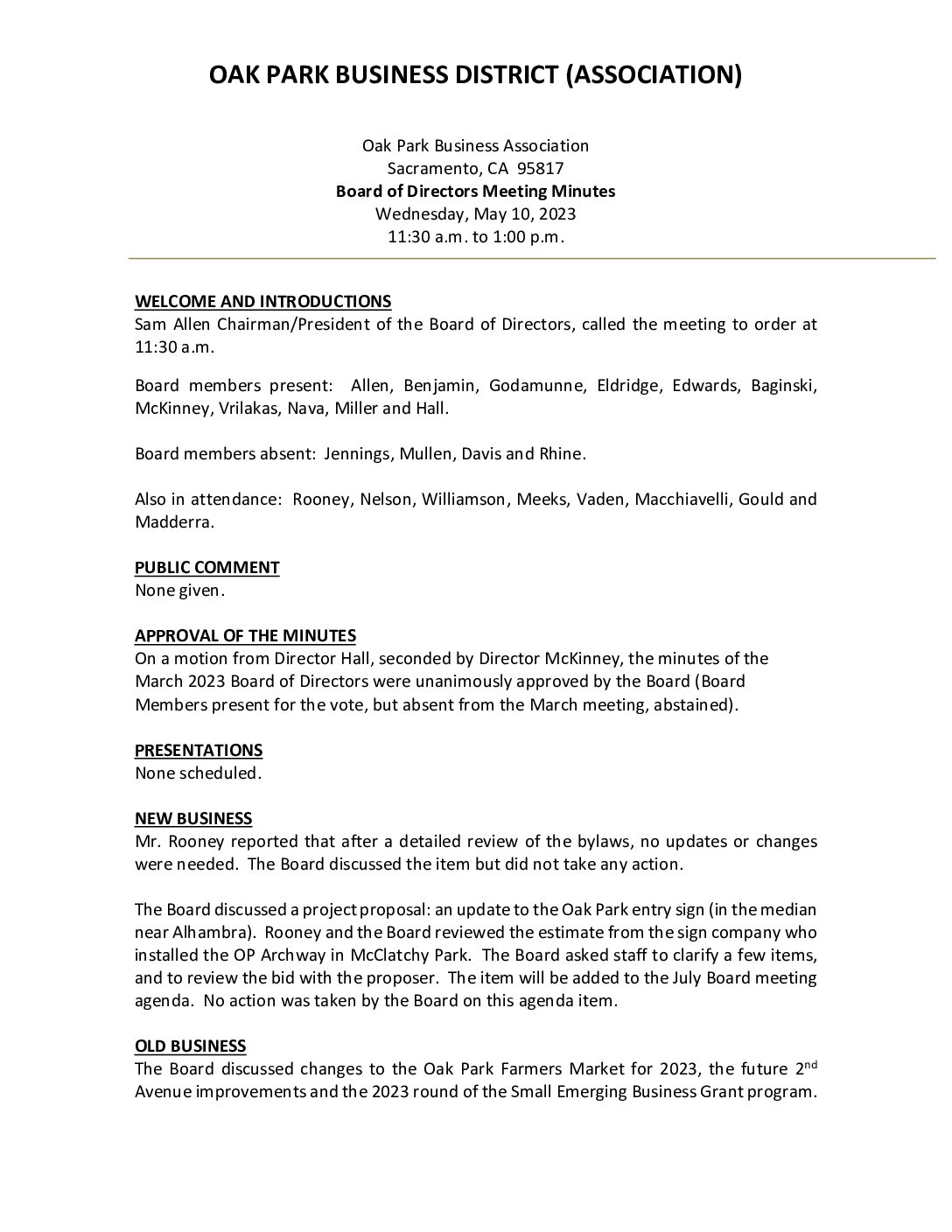 May 2023 Meeting Minutes