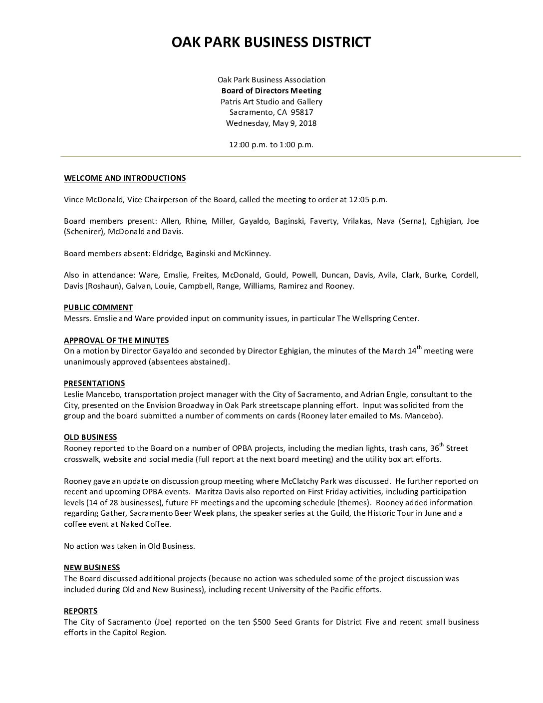 May 2018 Meeting Minutes