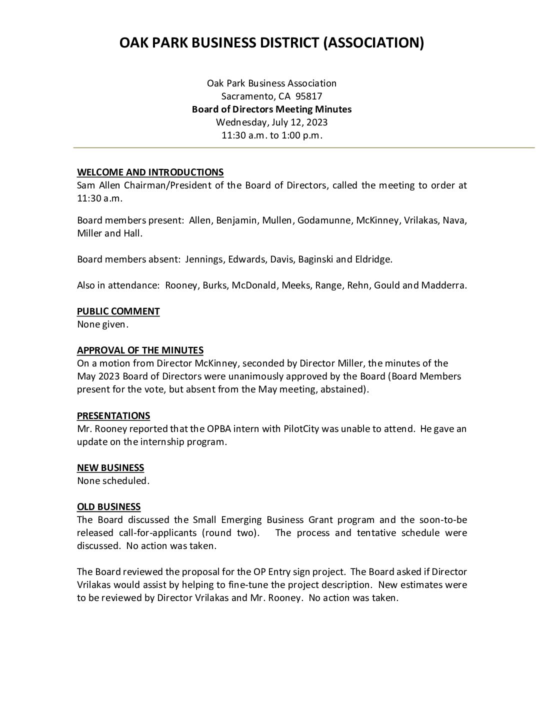 July 2023 Meeting Minutes