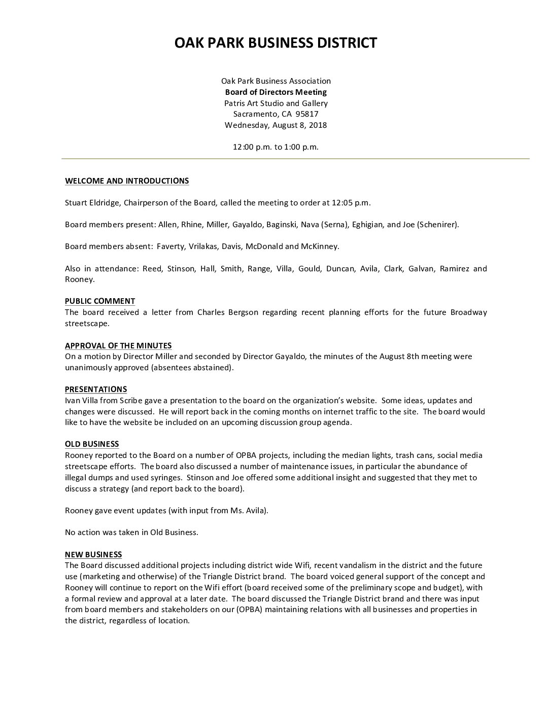 August 2018 Meeting Minutes