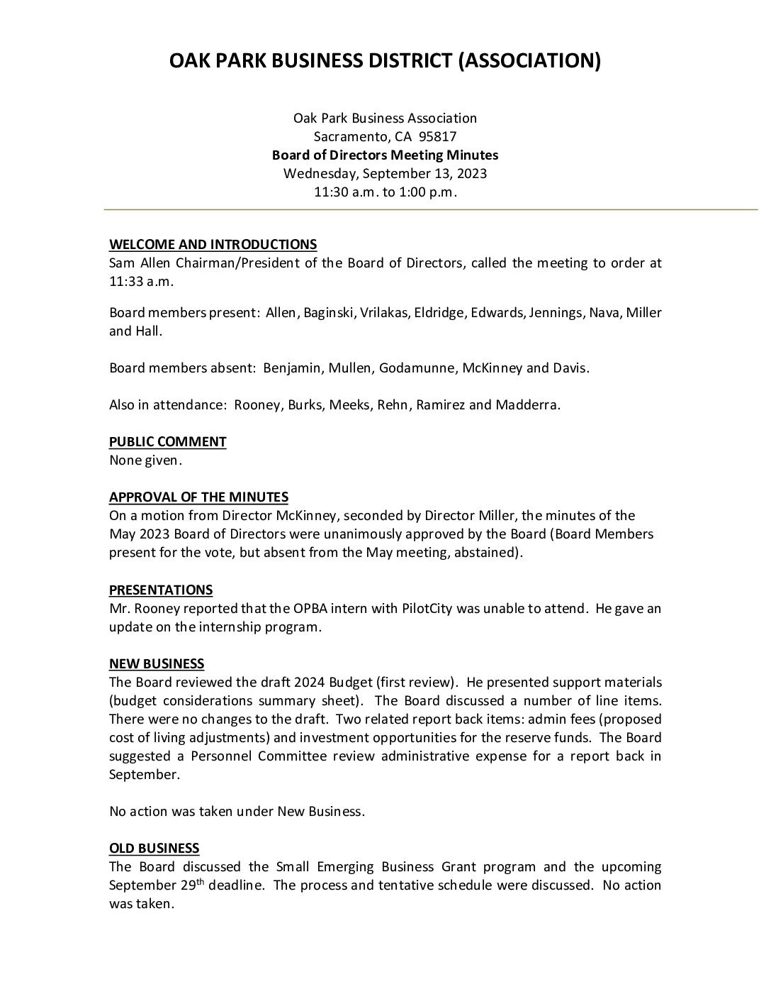 September 2023 Meeting Minutes