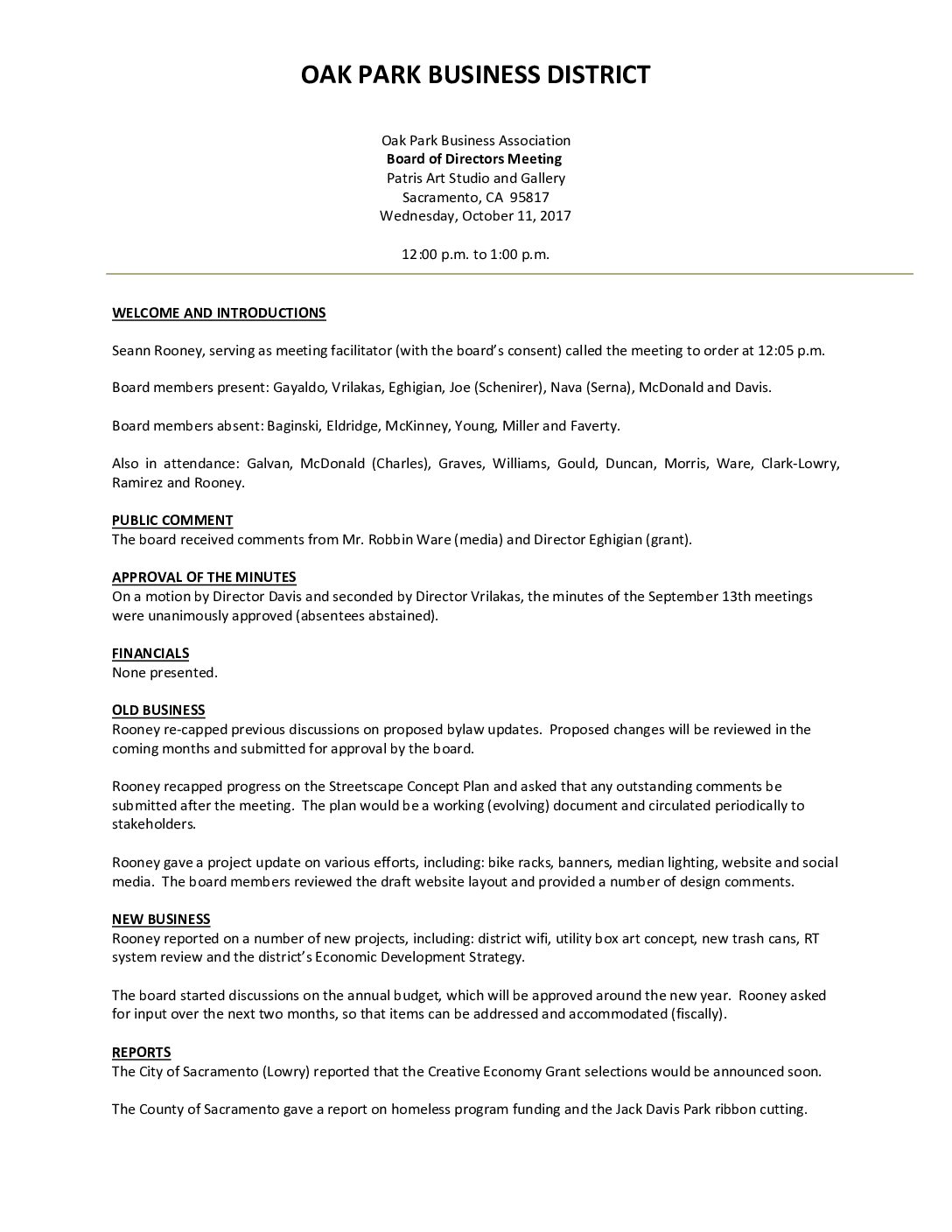 October 2017 Meeting Minutes