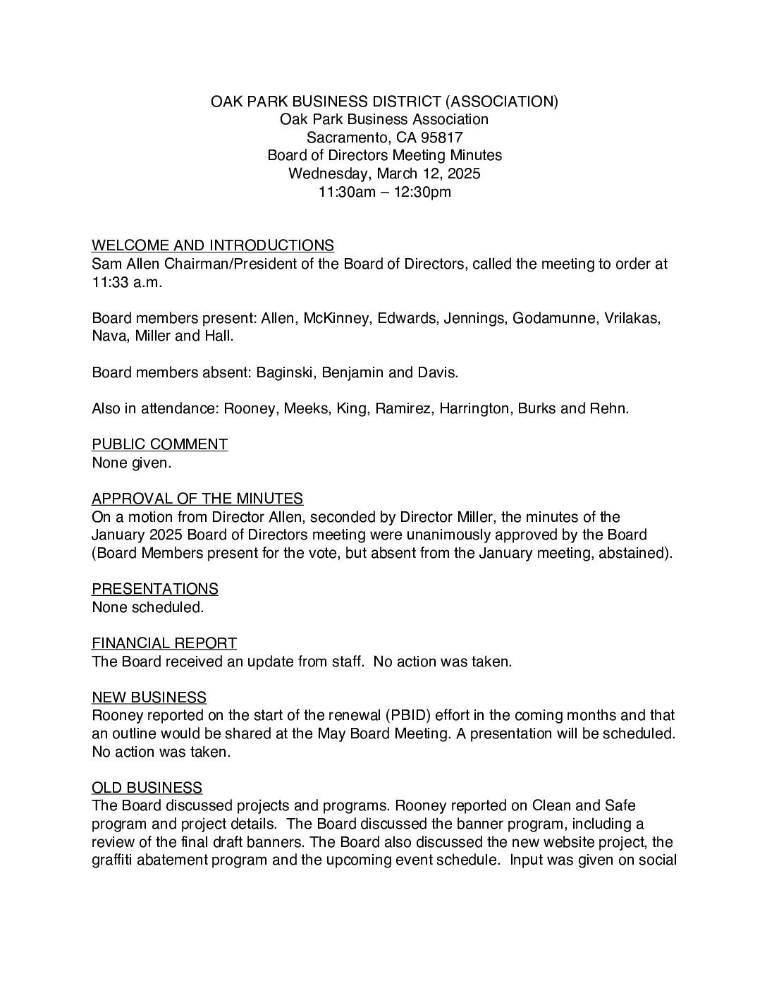 March 2025 Meeting Minutes