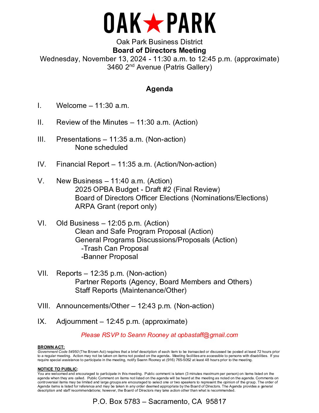 November 2024 Agenda