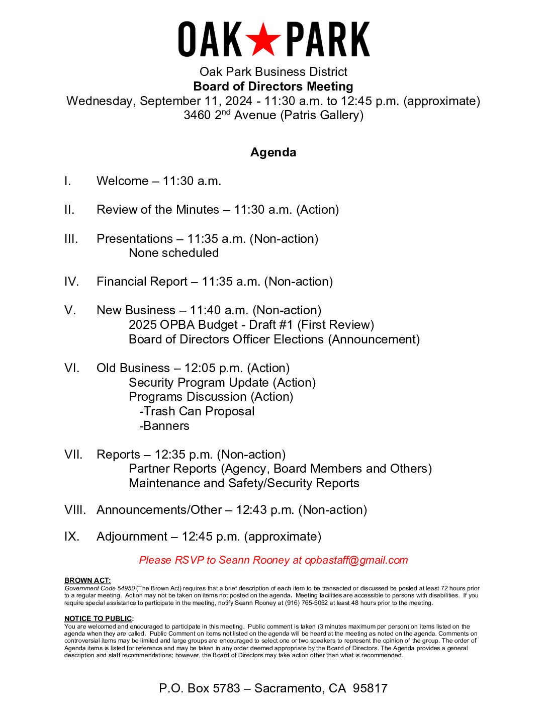 September 2024 Agenda