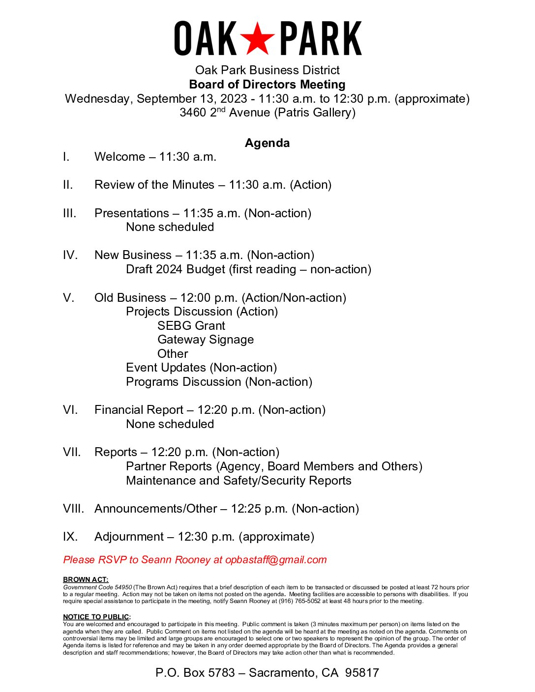 September 2023 Agenda