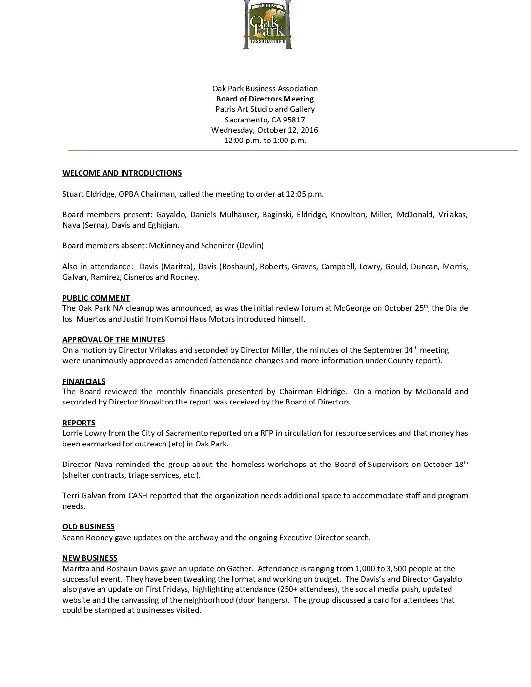 October 2016 Meeting Minutes