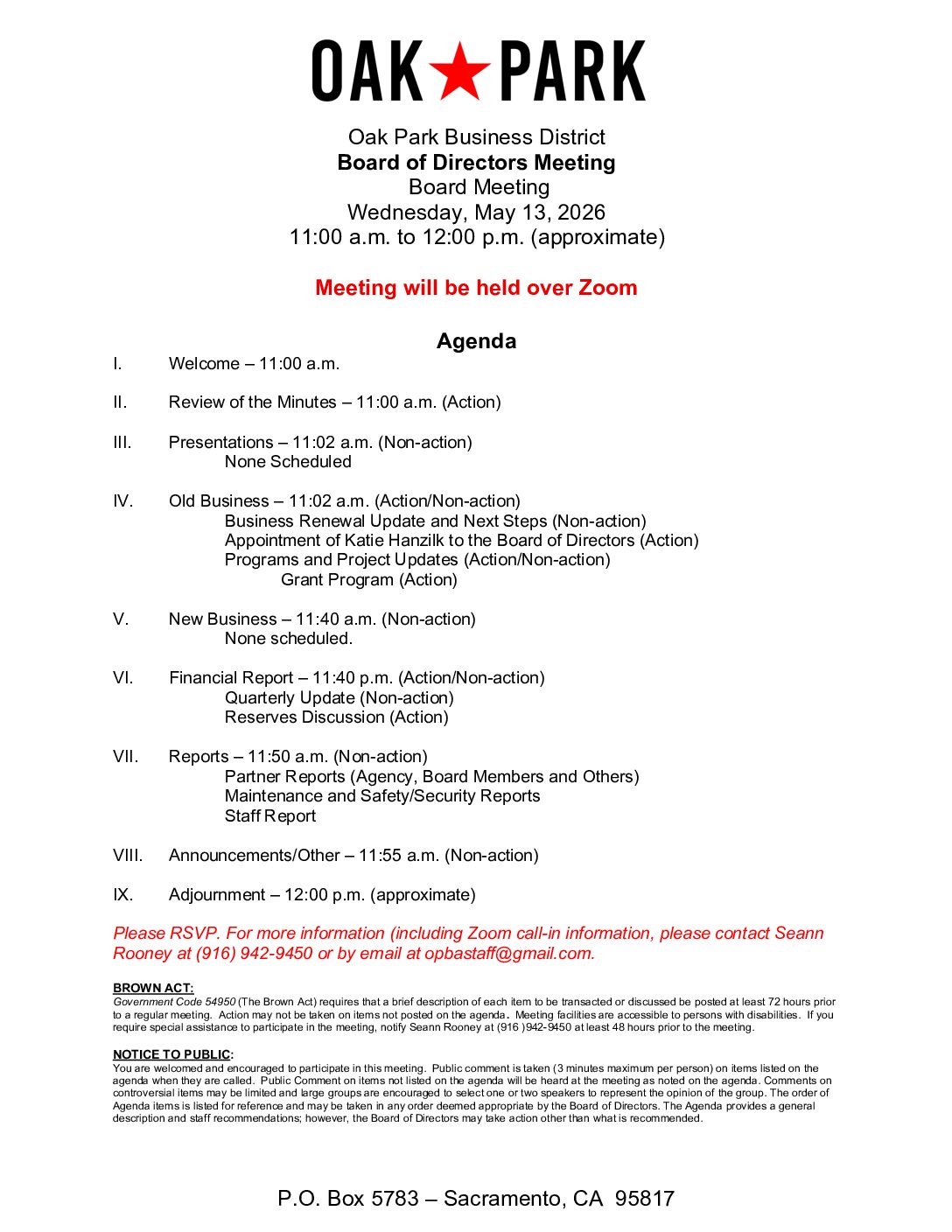 May 2026 Agenda