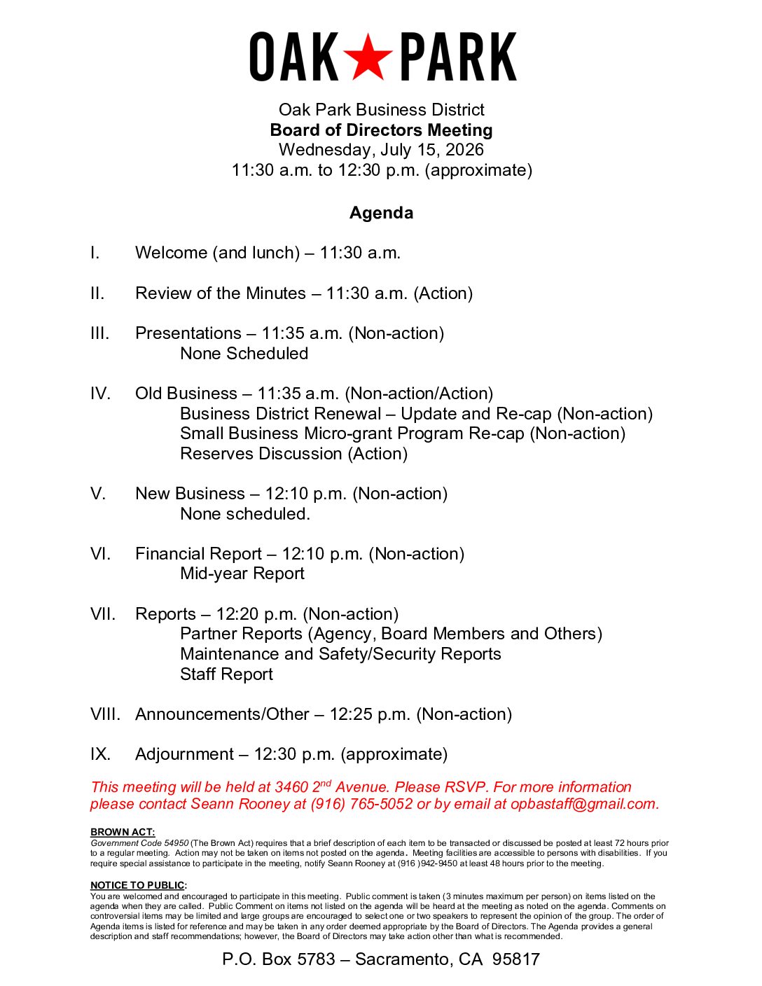 July 2026 Agenda